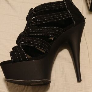 Pleaser Black Strappy Platform Heels